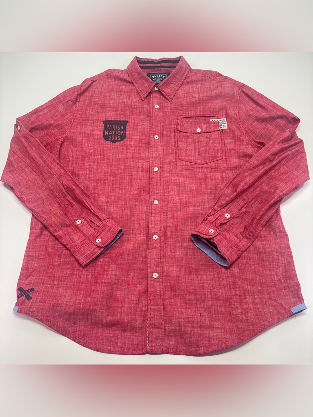 Parish Nation 4XL Red Chambray Shirt Y2K Streetwear Big Tall